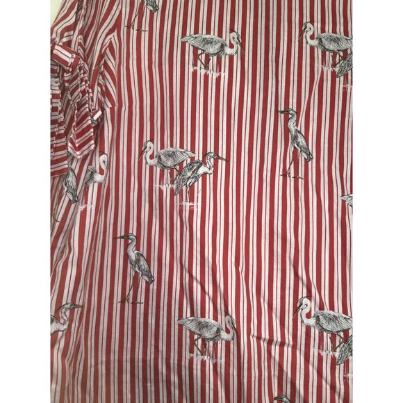 Red Vertical Striped w/Heron Bird Print Bow by Zara Womens Long Sleeve Blouse L - Picture 2 of 13